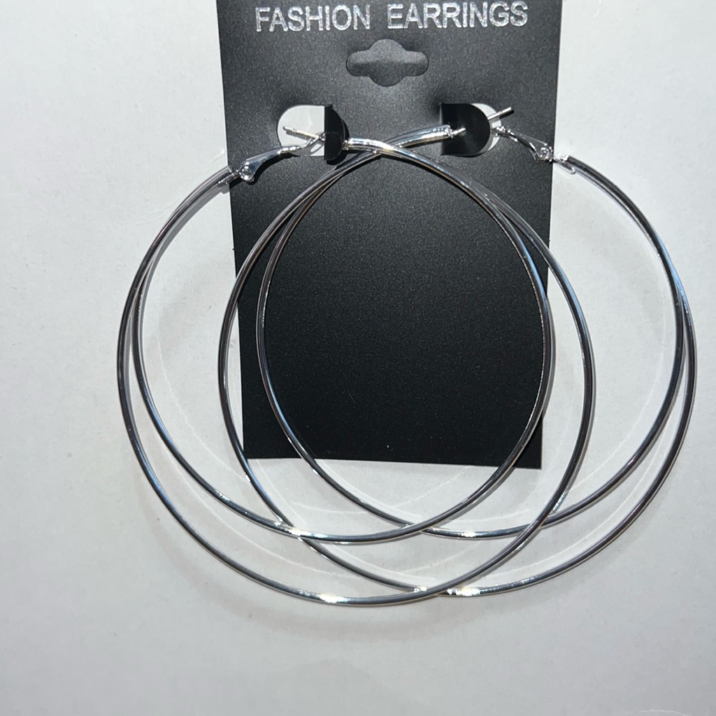 Large 375 Inch Hoop Earrings Double Hoop Smooth Silver Tone 11$